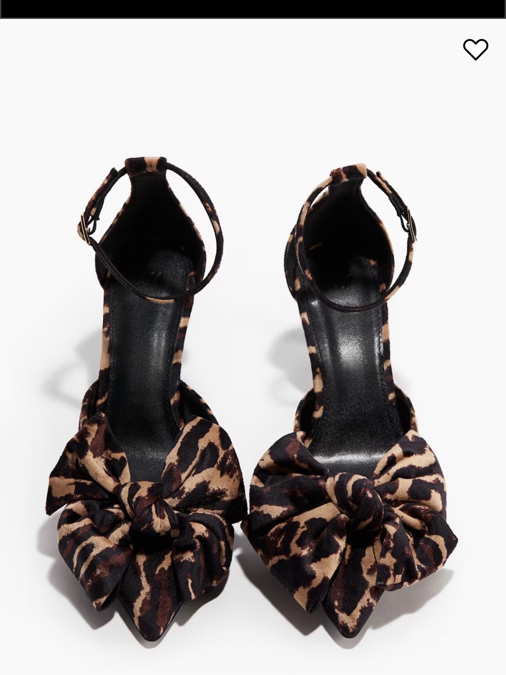 H&M Brown and Black Leopard Print Ankle-Strap BOW-DETAIL VELOUR PUMPS Heels